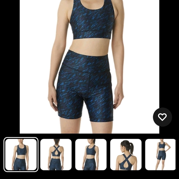 Asics Blue and Black Patterned Sports Bra and Shorts Set - Picture 2 of 11